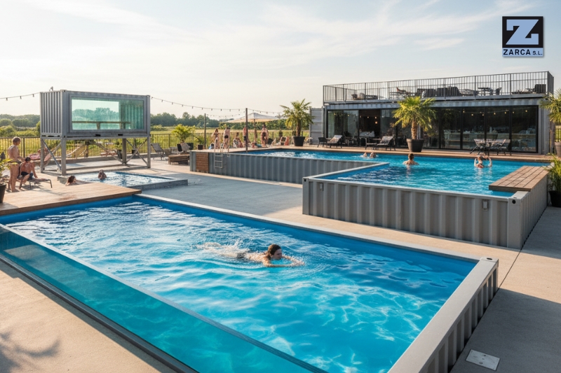 piscina con contenedores