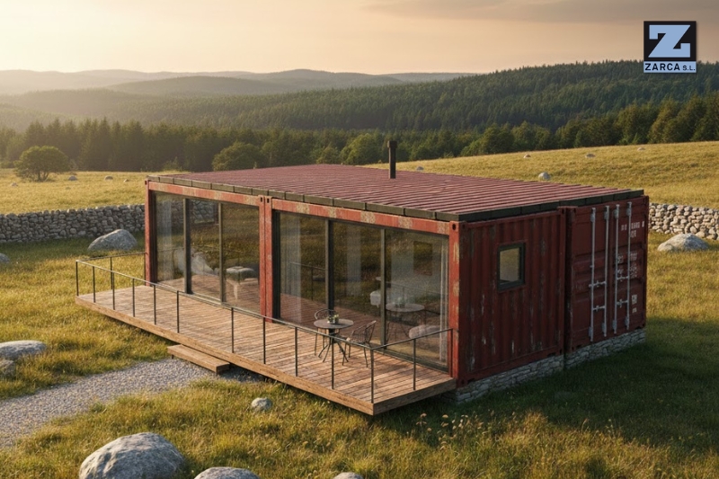 módulos prefabricados o contenedores en una parcela privada