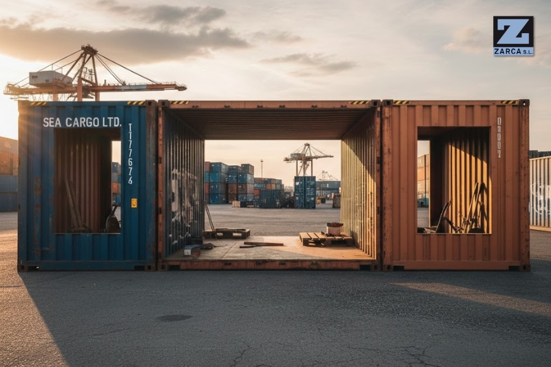 contenedores marítimos unidos lateralmente