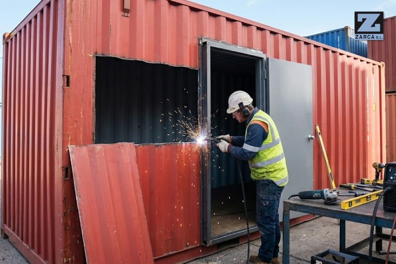 cómo hacer una puerta peatonal en un contenedor