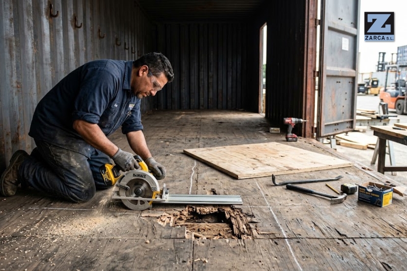 Cómo reparar el suelo de madera de un contenedor marítimo