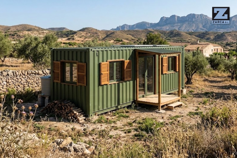 contenedor en terreno rústico